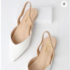 Lulus | Mae White & Nude Pointed-Toe Slingback Flats | Size 6